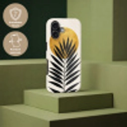 Zwart palmblad - Gouden cirkel - Beige achtergrond Toughcase MagSafe Apple iPhone 17 klein -USP_PrintM_DE