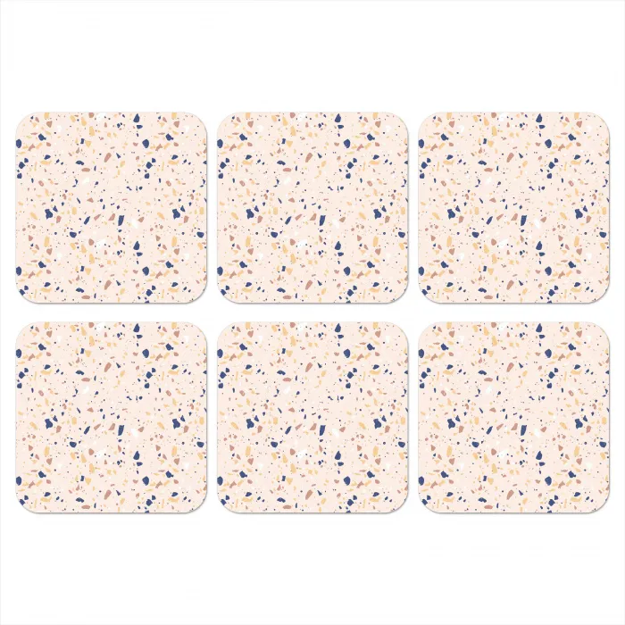 Terrazzo -  Patroon - Kleurrijk - Indigo onderzetter kurk middel 366 -3d