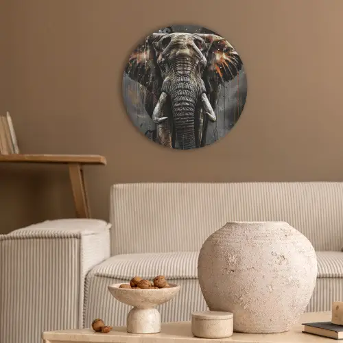 Olifant - Watercolor - Wilde dieren - Luxe Akoestische PET Vilt - Rond klein -sfeer1