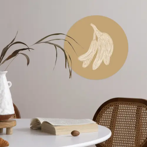 Bananen - Beige - Lijntekening - Minimalistisch Wandcirkel behangsticker klein -sfeer3