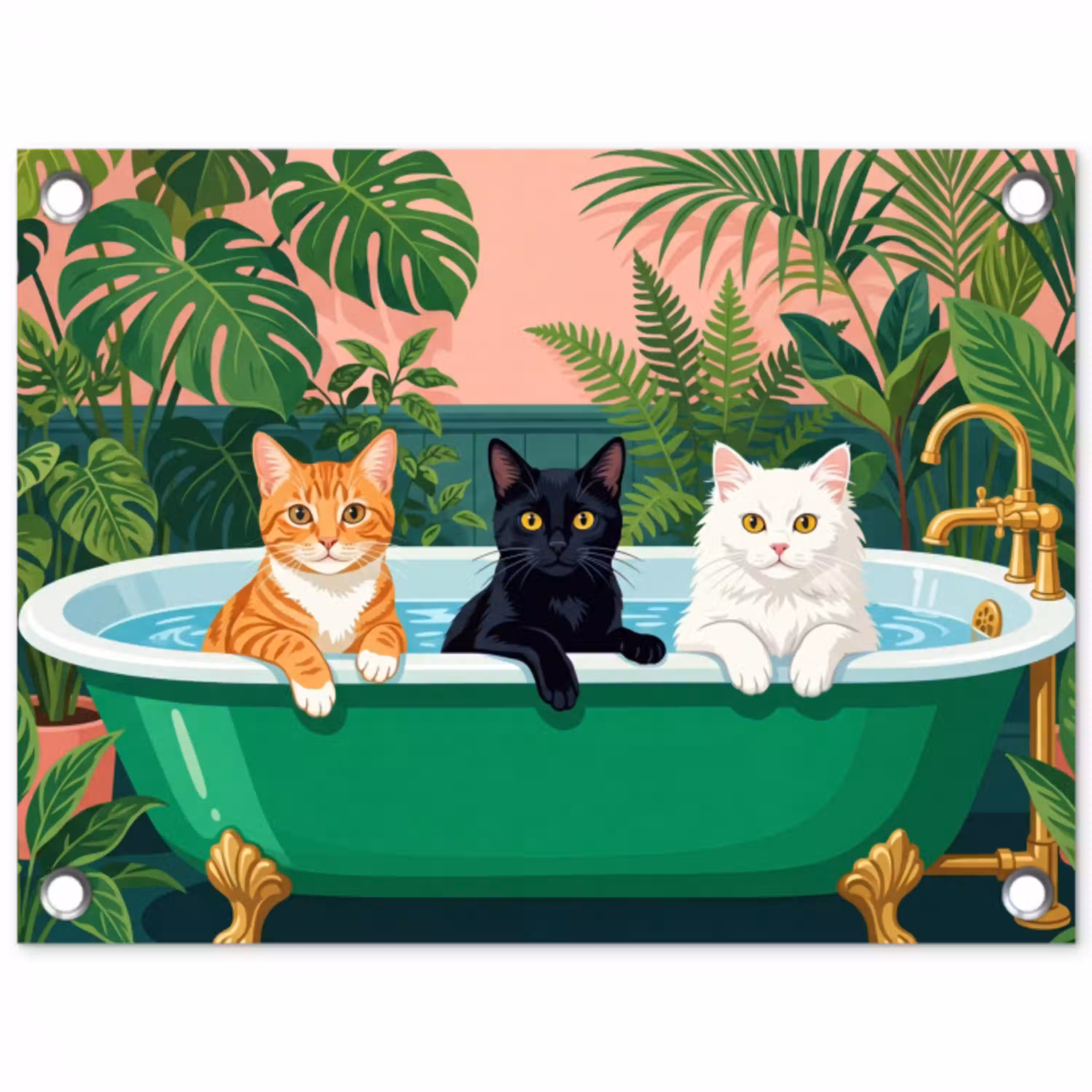 Badkamer - Kattenparade - Kleurrijk tuinposter los doek klein -3d