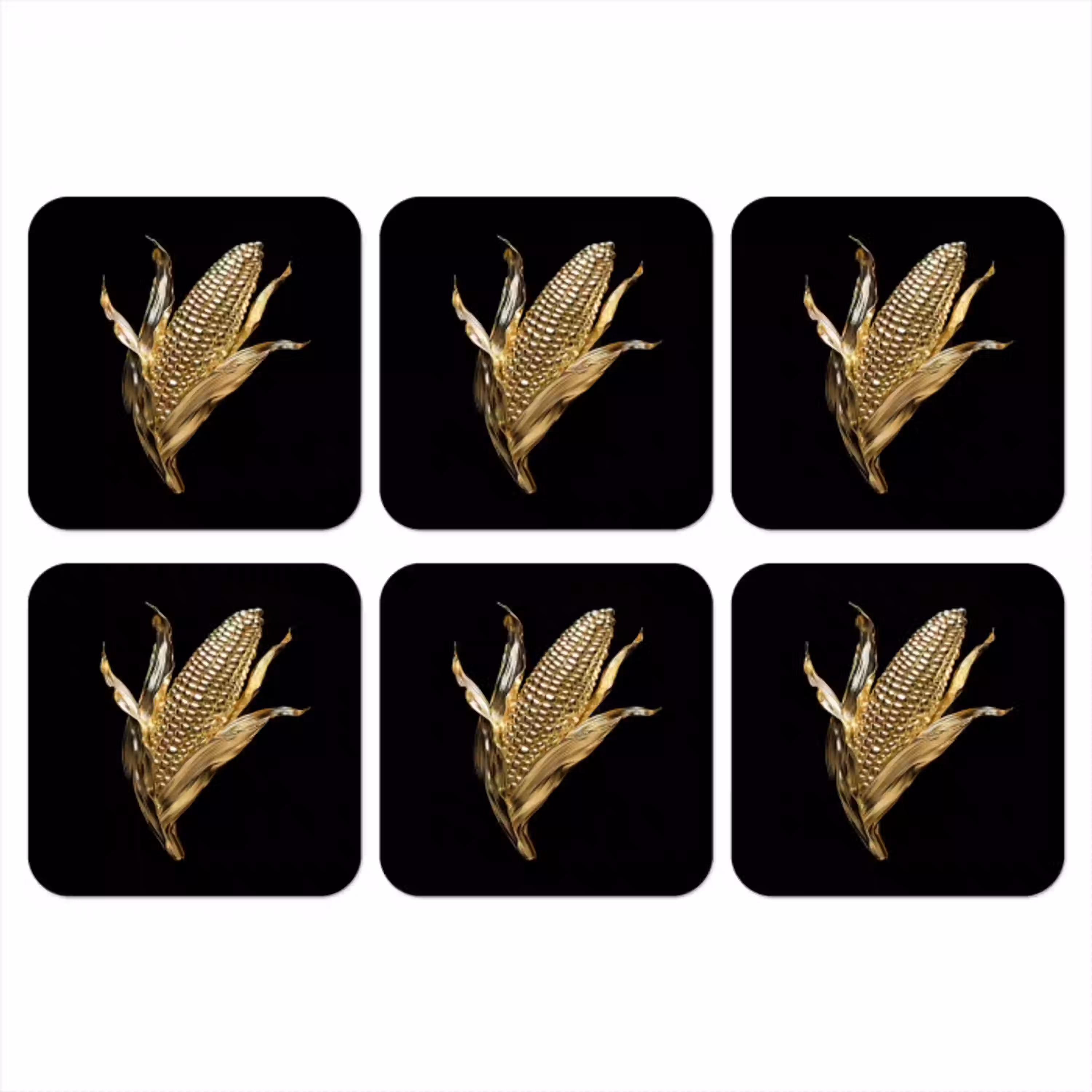 Mais - Eten - Goud - Zwart onderzetter kurk middel -3d