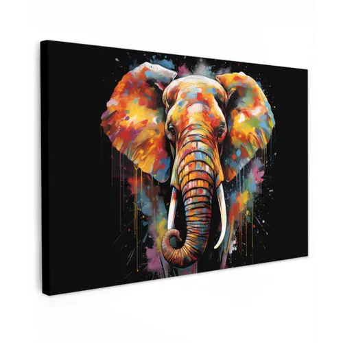 Olifant - Graffiti - Zwart - Dieren - Kleuren canvas 2cm klein -z3d