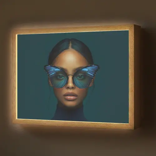 Vrouw - Vlinder - Bril - Blauw - Modern - Portret Light Box met batterij (Wandlamp) middel -z3d_website
