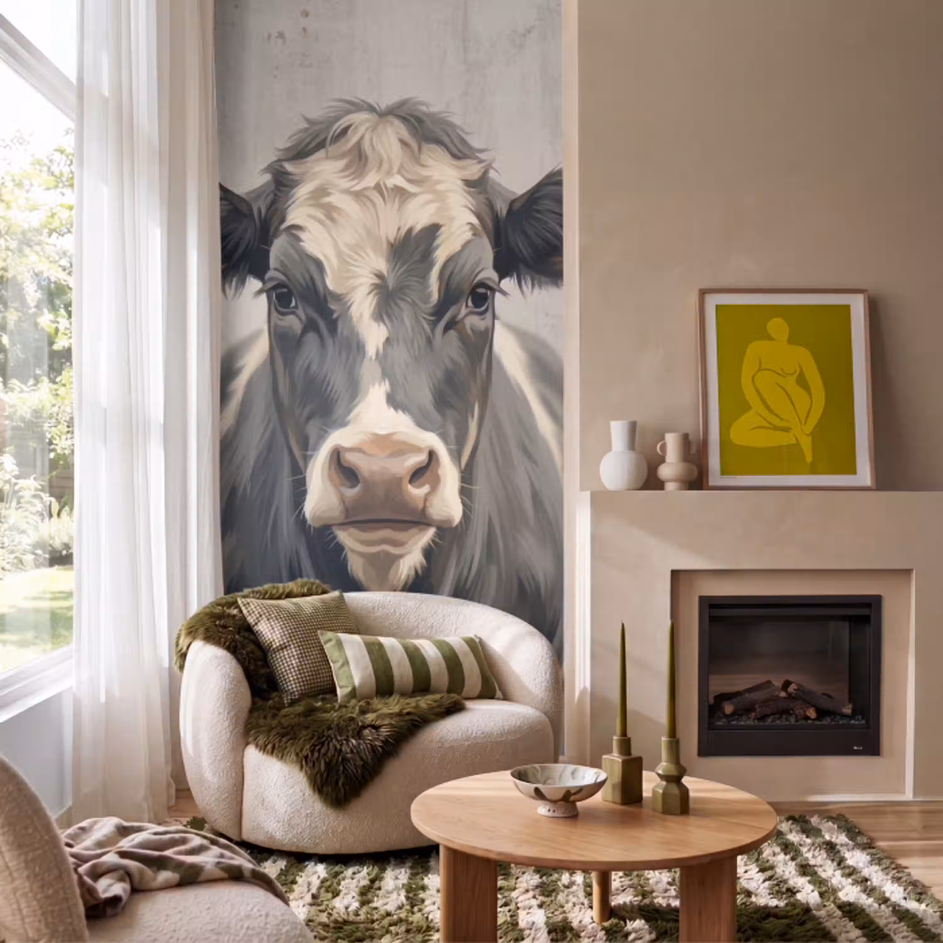 Koe - Portret - Dieren - Modern Behang Vlies klein -sfeer2