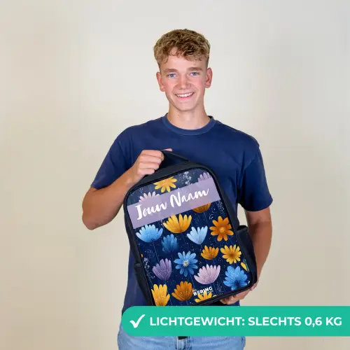 Bloemen - Patroon - Blauw Rugzak - Zwart middel -sfeer7_NL