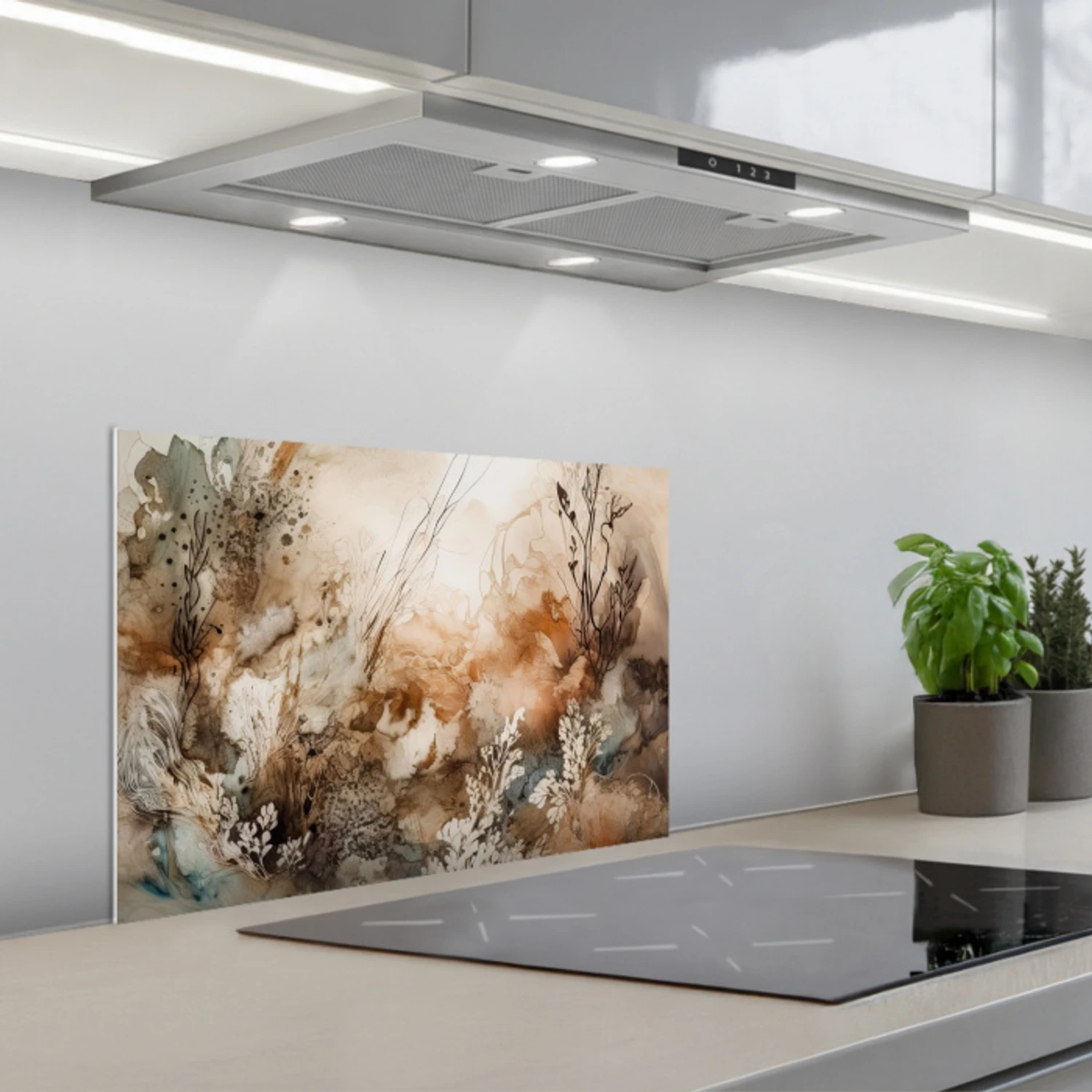 Abstract - Beige - Verf - Kunst - Natuur - Bloemen keuken achterwand spatscherm klein -3d_schuin