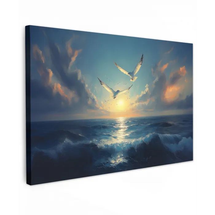 Meeuwen - Zee - Wolken -Blauw Tuinposter op houten frame 2 cm dik klein -3d
