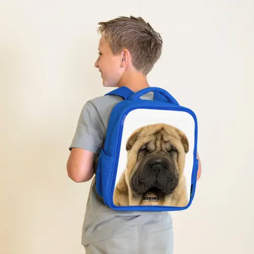 Hondje met Boos Hoofd Kinderrugzak - Blauw middel -sfeer2