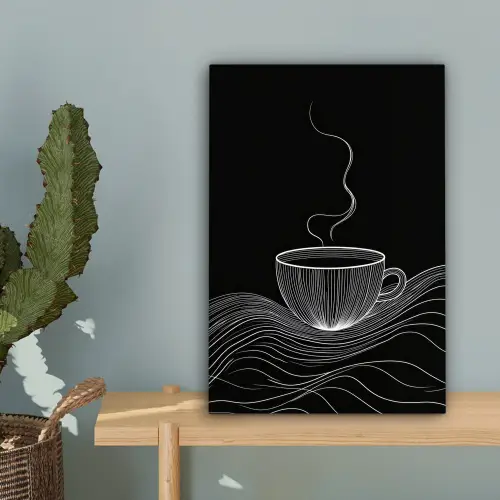 Lijntekening - Koffiekop - Zwart canvas 2cm klein -sfeer4