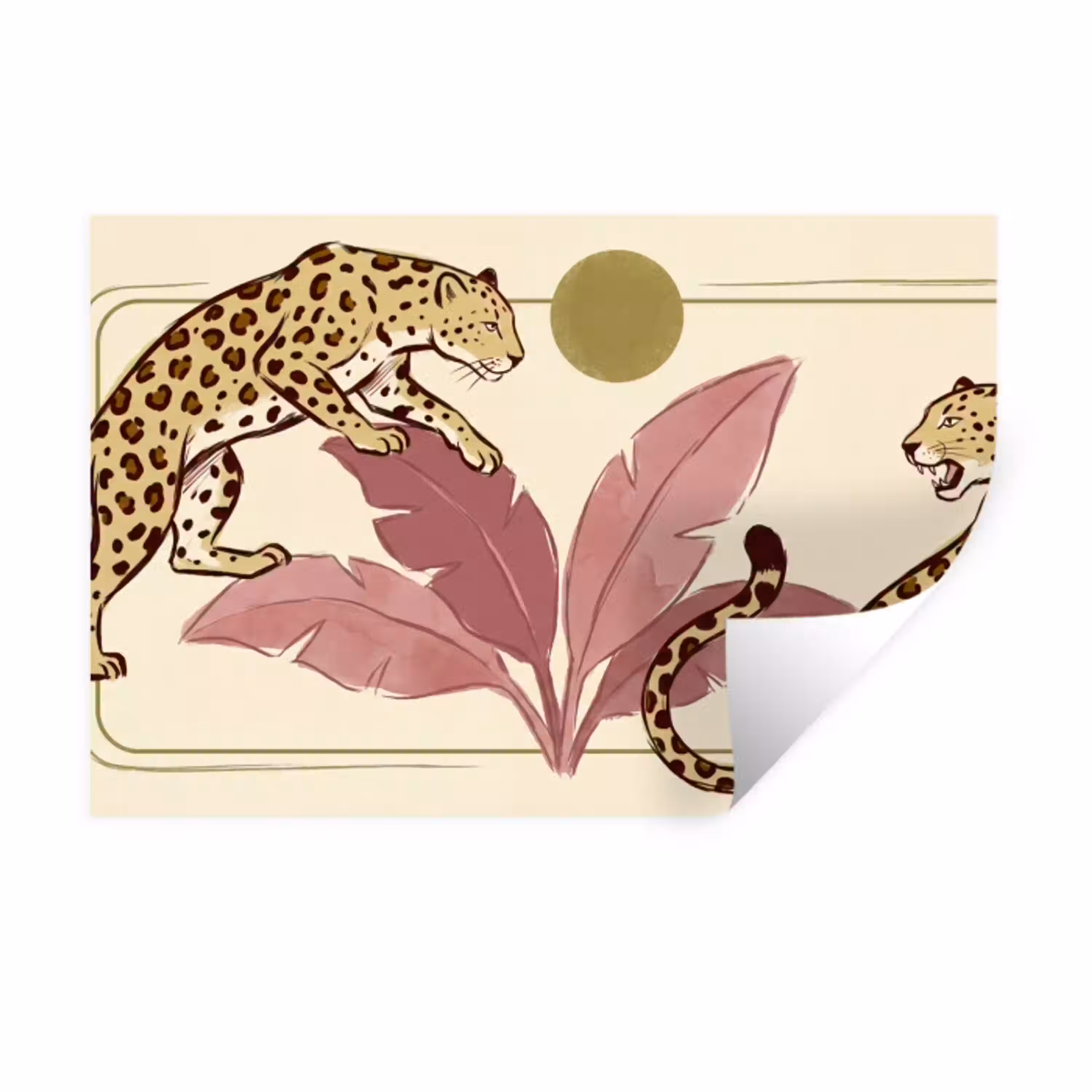 Dieren - Kat - Jungle - Illustratie - Beige Muursticker klein -3d