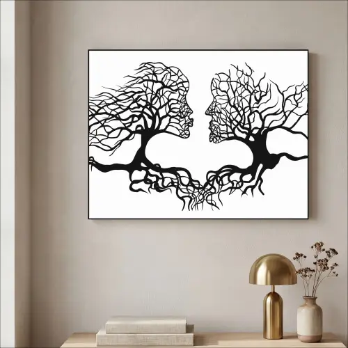 Bomen - Gezicht - Kunst - Abstract Textielframe zwart klein -sfeer2