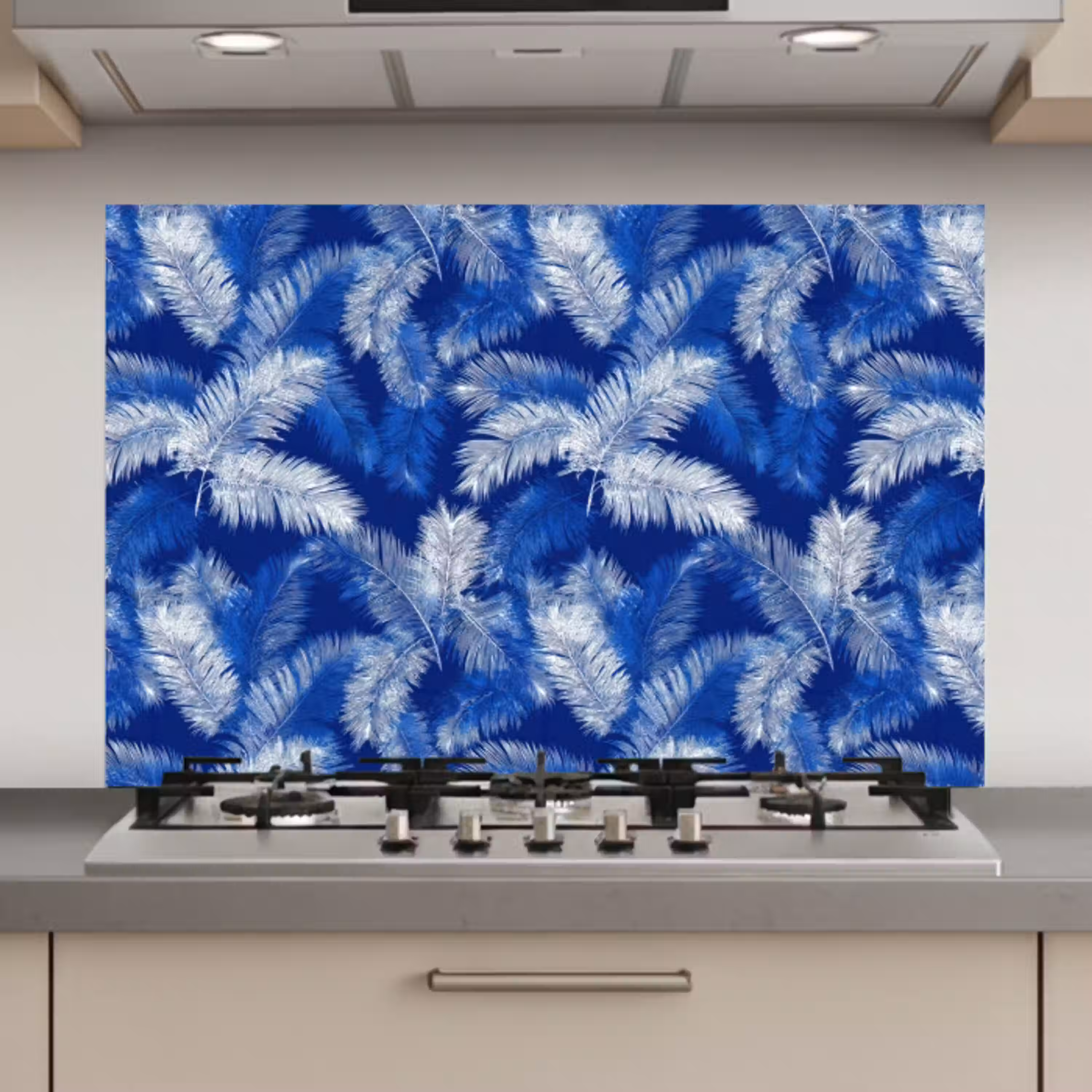 Palmblad - Patroon - Blauw keuken achterwand spatscherm klein 900 -3d_website