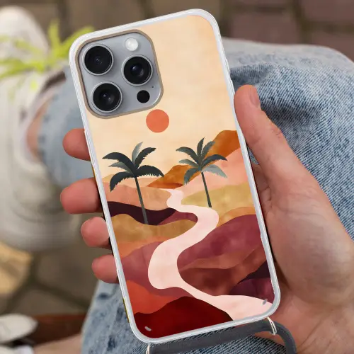 Heuvels - Palmbomen - Abstract Hoesje iPhone 16 Pro Max met koord klein -sfeer3