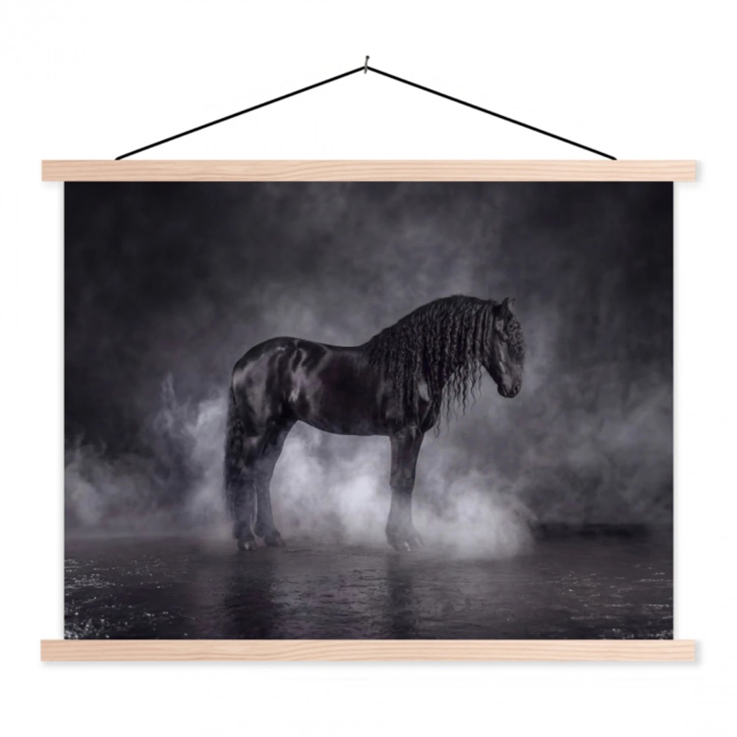 Paard - Magisch - Zwart textielposter latten blank klein -3d