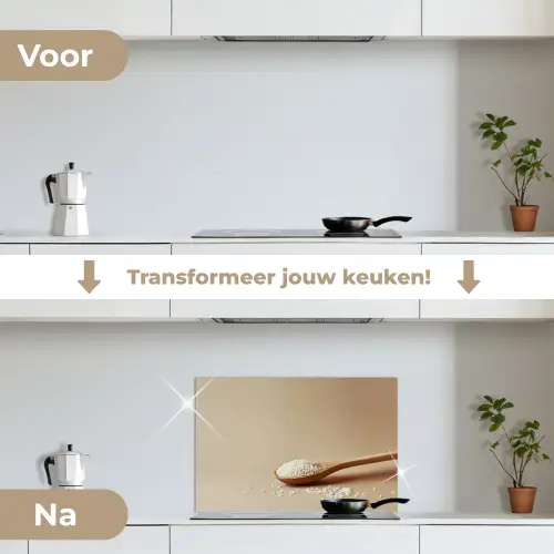 Lepel - Rijst - Hout - Beige keuken achterwand spatscherm klein -voor_na_NL