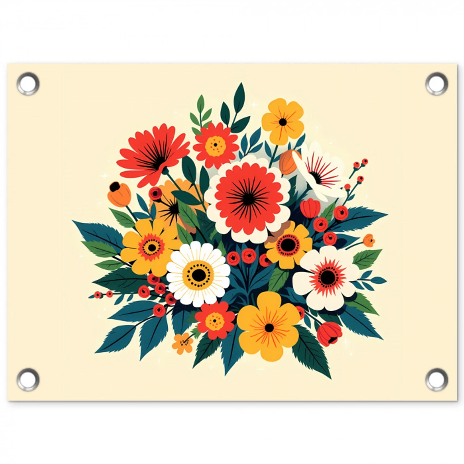 Boeket - Bladeren - Illustratie - Kleurrijk tuinposter los doek klein -3d