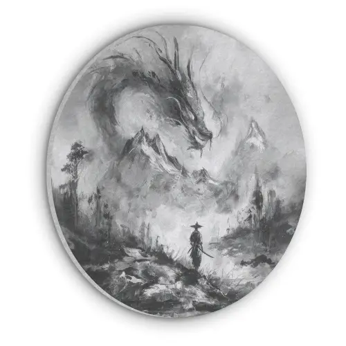 Krijger - Draak - Grijs Akoestische PET Vilt - Rond klein -3d