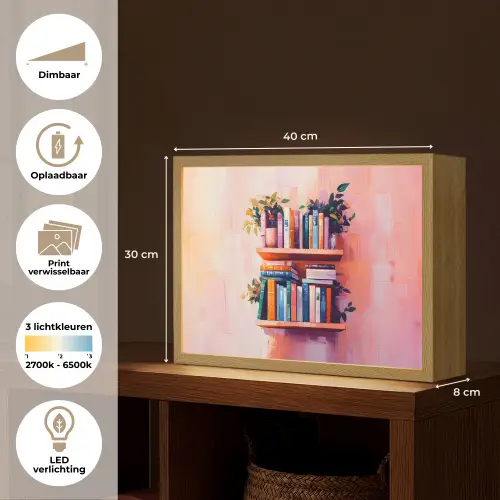 Planken - Boeken - Bladeren Light Box met batterij (Wandlamp) middel -USP_websiteoverzichtNL