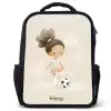 Meisje met een voetbal in beige kleuren Rugzak - Zwart middel -3d