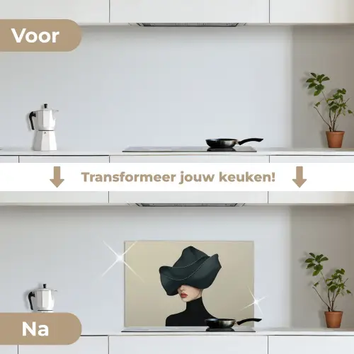 Vrouw - Groen - Hoed keuken achterwand spatscherm klein -voor_na_NL