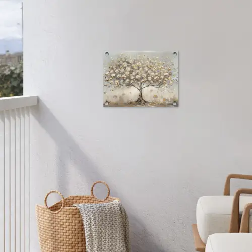 Boom - Beige - Goud - Verflook - Grijs tuinposter los doek klein -sfeer8