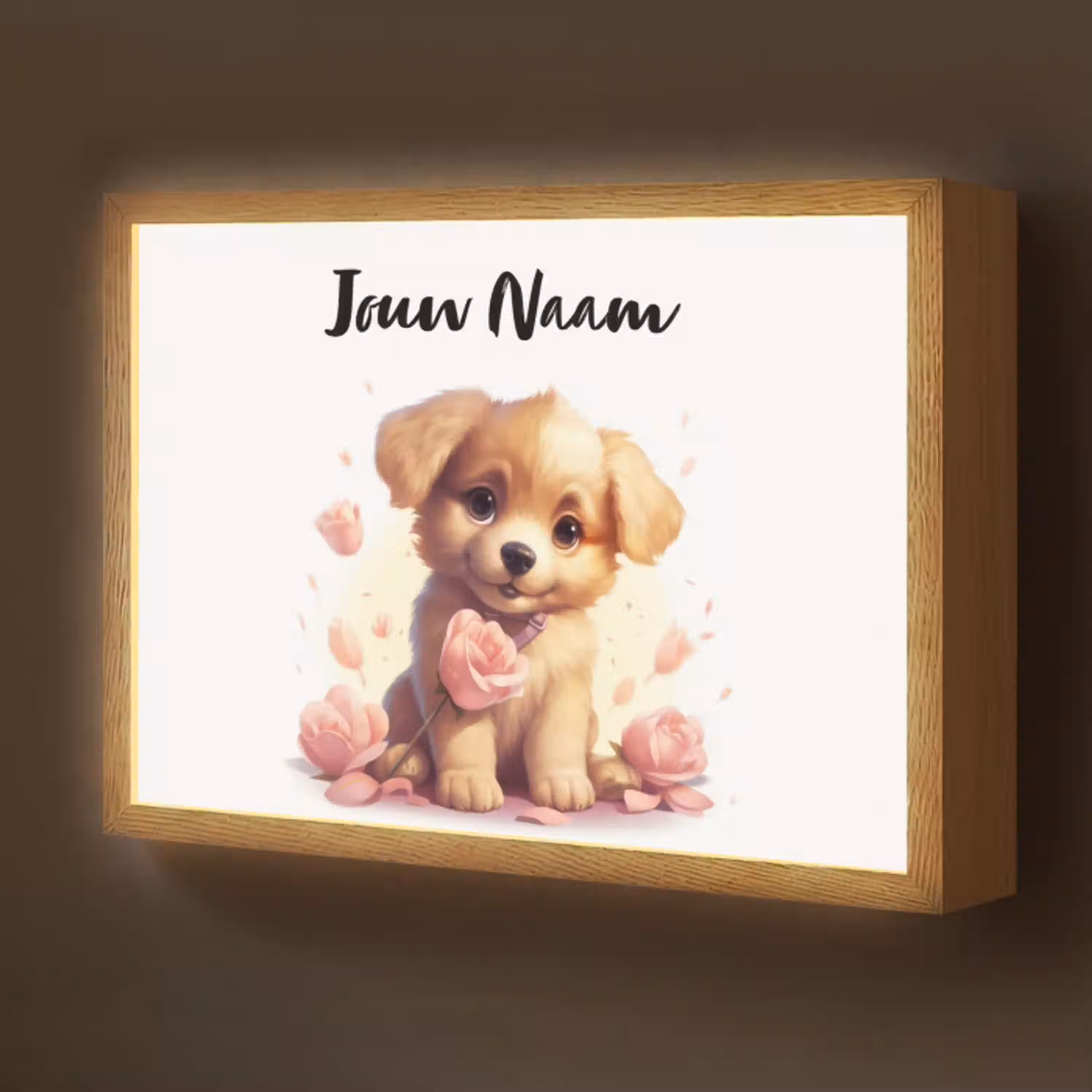 Hond - Bloemen - Roze - Meisjes - Kind Light Box met batterij (Wandlamp kind) middel -z3d_website