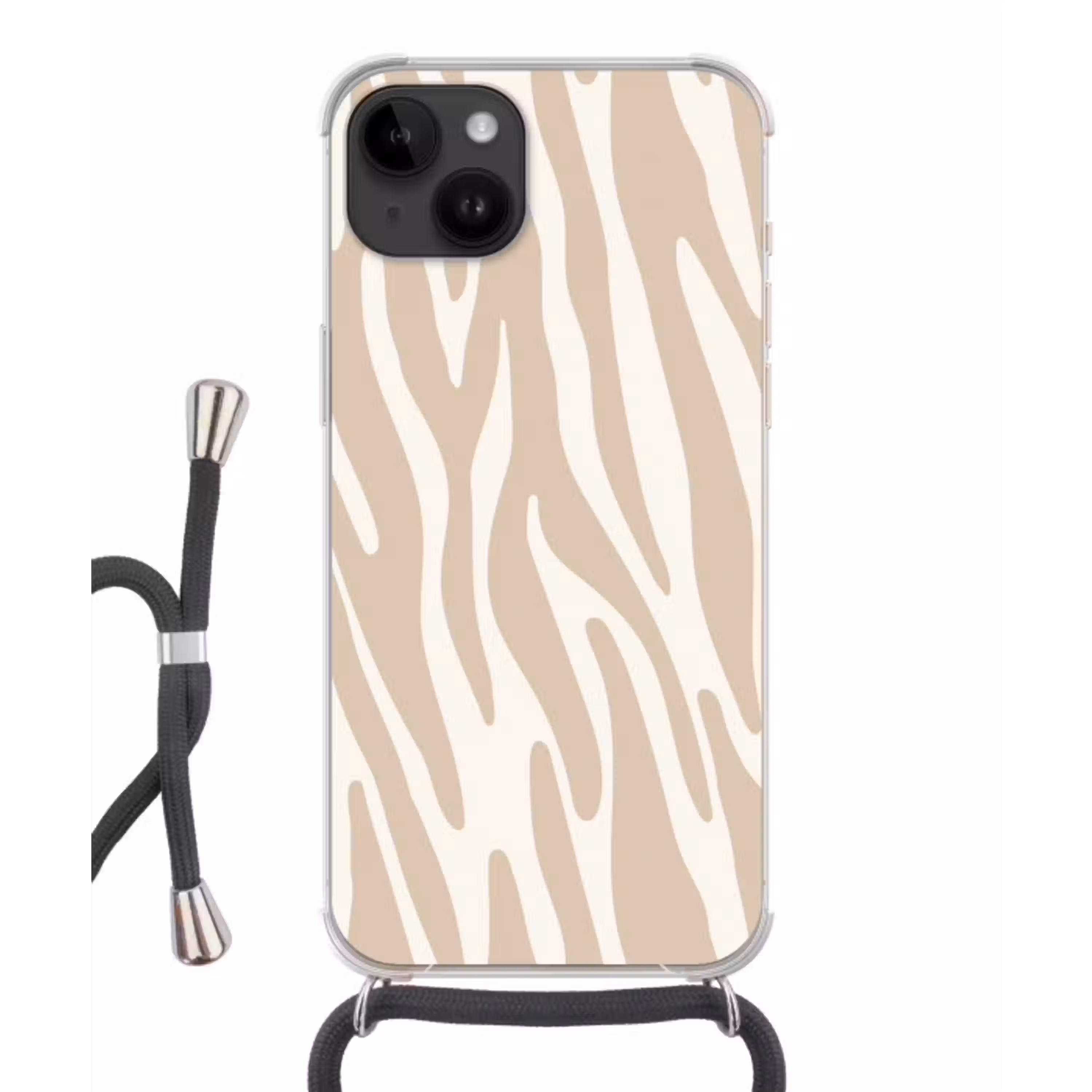 Zebraprint - Beige - Wit - Dierenprint Crossbody Case iPhone 14 middel -3d