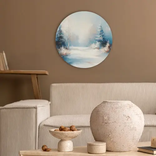 Bos - Winter - Natuur - Abstract - Sneeuw Akoestische PET Vilt - Rond klein -sfeer1