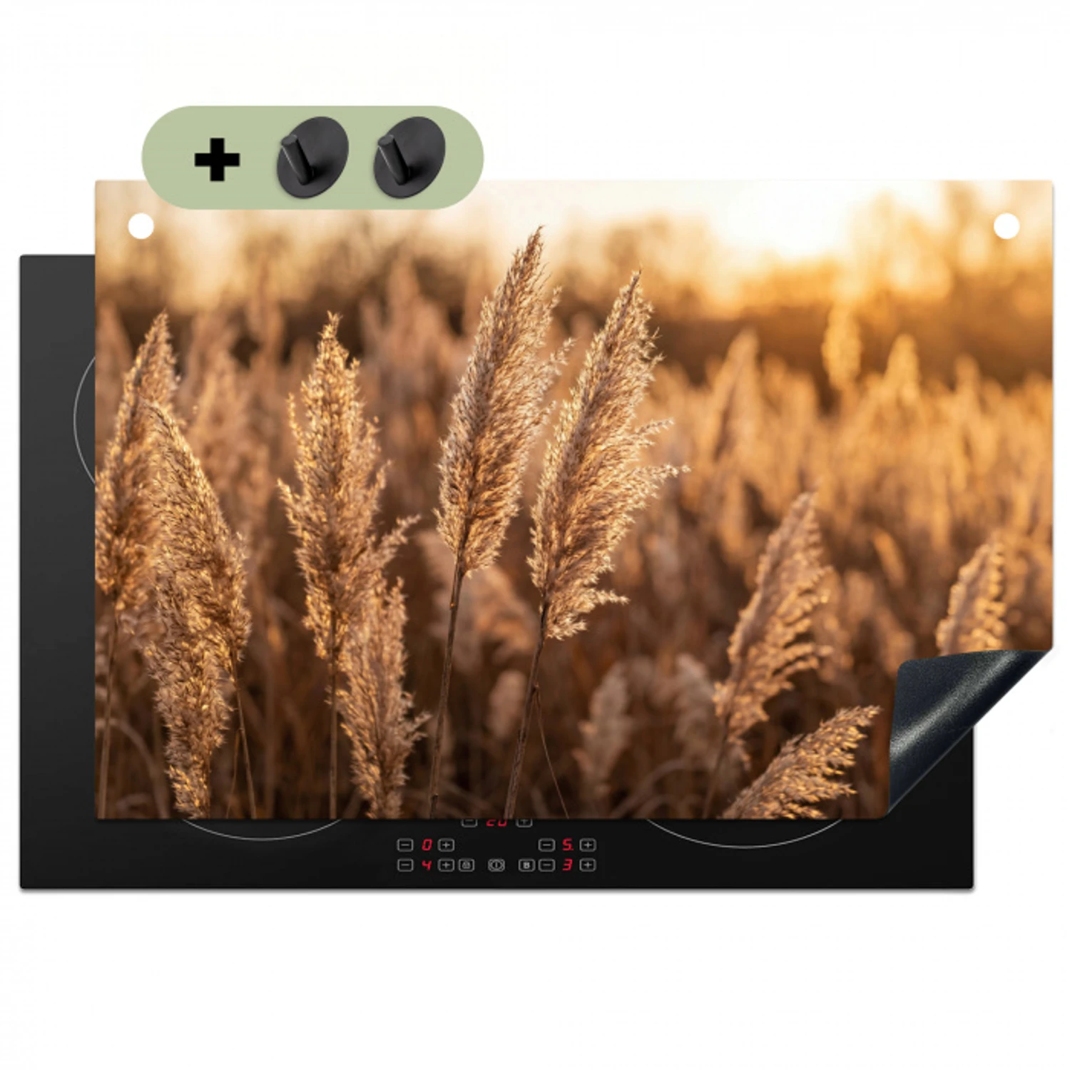 Rietpluimen - Gras - Zonsondergang - Goud - Serene Inductie beschemer met haakjes klein -3d