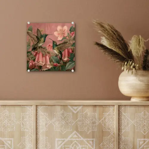 Kolibries - Bloemen - Groen - Roze plexiglas 5mm klein -sfeer5