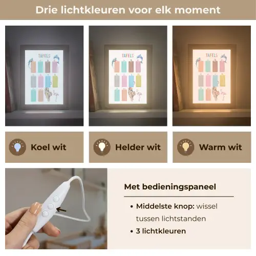 Tafels van vermenigvuldiging - Leren rekenen voor kinderen - Getallen oefenen - Dieren Light Box met kabel klein -USP_lichtkleurNL