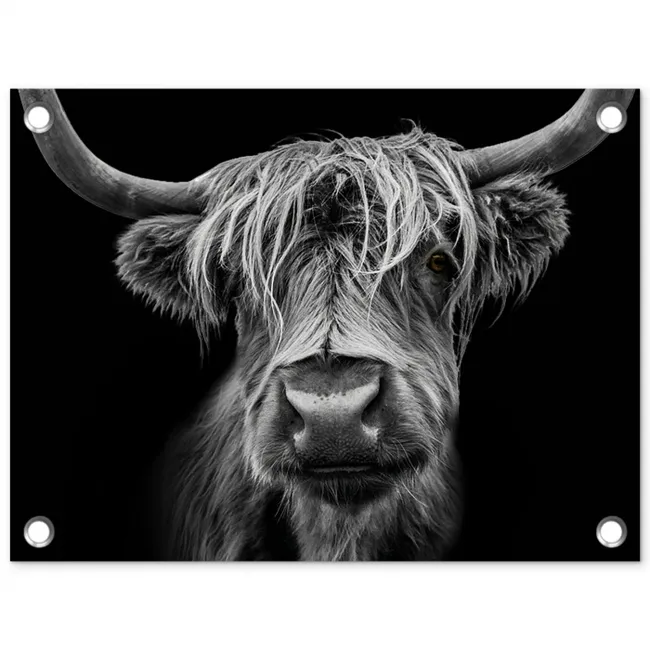 Hooglander in Zwart-Wit tuinposter los doek klein -3d