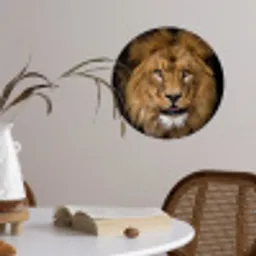 Leeuw - Portret - Zwart - Dieren Wandcirkel behangsticker klein -sfeer3