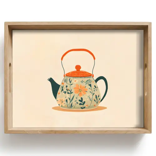 Oranje - Theepot - Bloemen - Bladeren Dienblad Rechthoek middel -z3d_shopping
