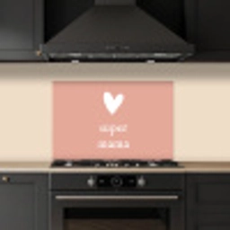 Presentje voor Moederdag super mama lichtroze/wit keuken achterwand spatscherm klein -sfeer1
