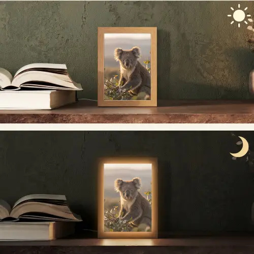 Koala - Bladeren - Ochtendlicht Light Box met kabel (Tafellamp) klein -sfeer3