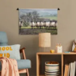 Schapen - Rij - Weide - Dieren - Platteland Wandkleed katoen klein -wsfeer4_kind