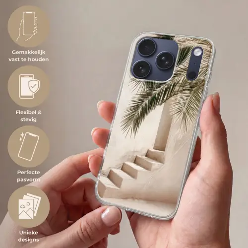 Palmboom - Schaduw - Trap - Beige Telefoonhoesje iPhone 17 Pro klein -sfeer3_NL