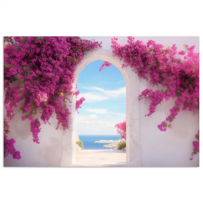 Zee - Roze - Bloemen - Poort poster papier klein -3d