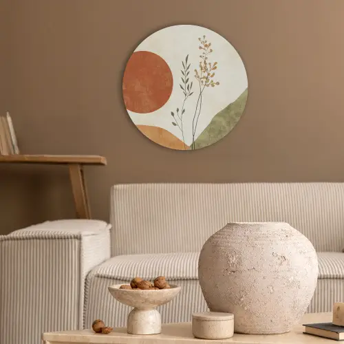 Zon - Abstract - Takken - Oranje Akoestische PET Vilt - Rond klein -sfeer1