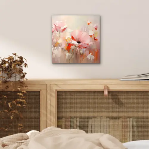 Bloemen - Watercolor - Roze - Abstract - Kunst aluminium wit klein -sfeer3