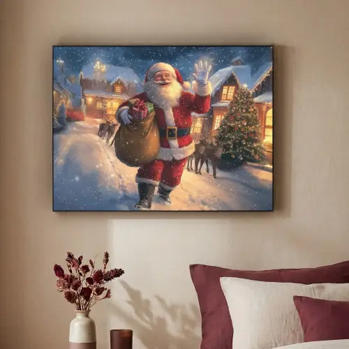 Kerstman - Dorp - Hert - Donker Textielframe zwart klein -sfeer1