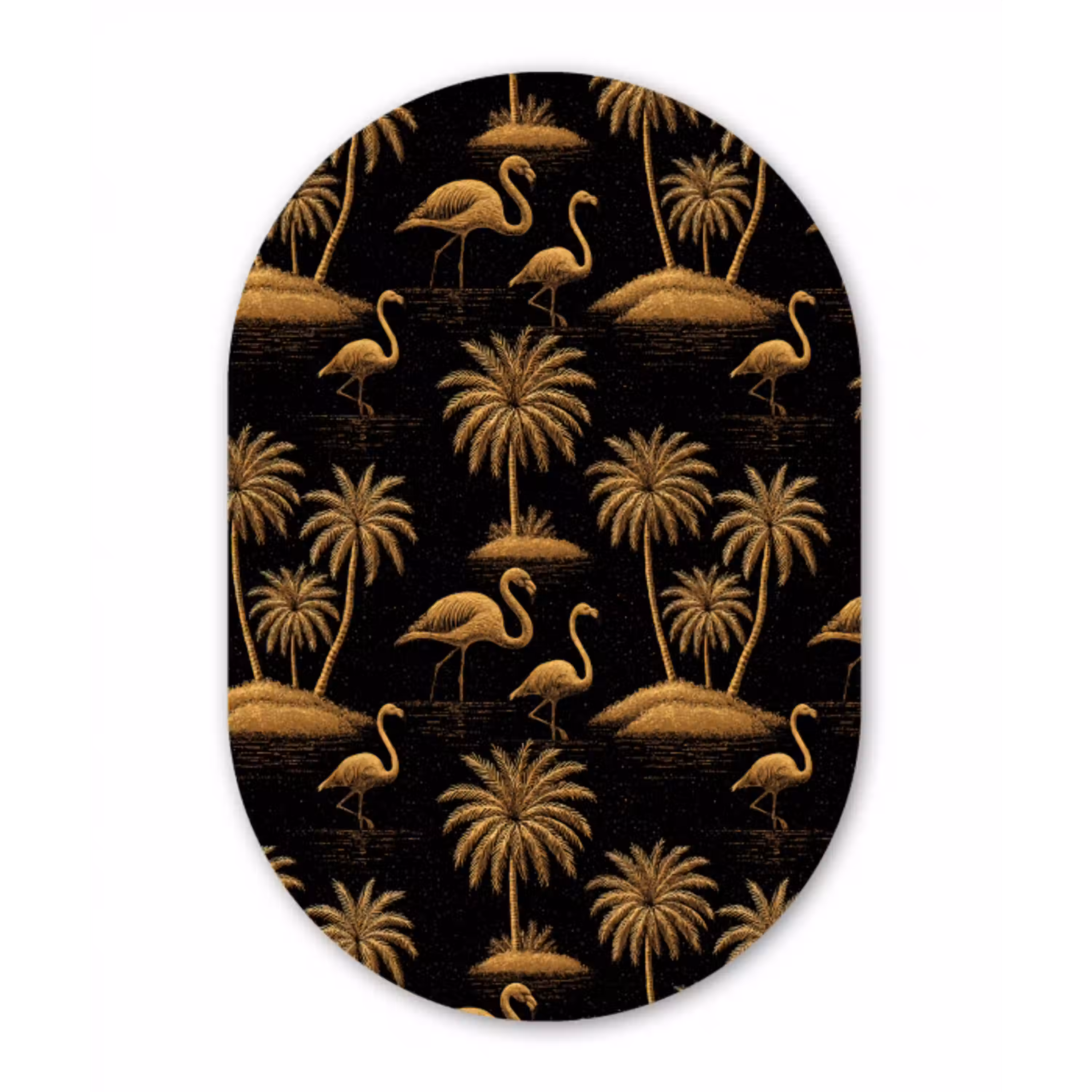 Flamingo - Palmbomen - Tropisch - Goud - Zwart Wandcirkel Ovaal Forex klein 630 -3d