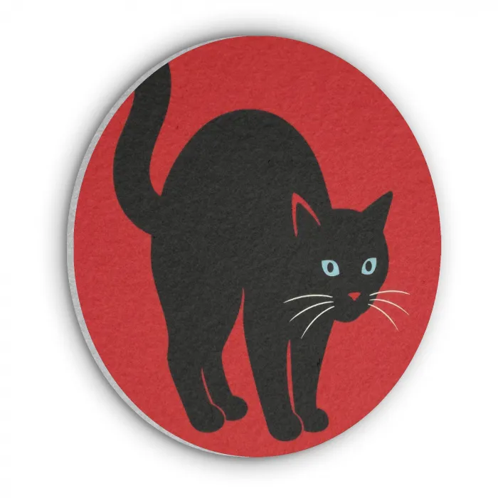 Kat - Zwart - Staart Akoestische PET Vilt - Rond klein -3d