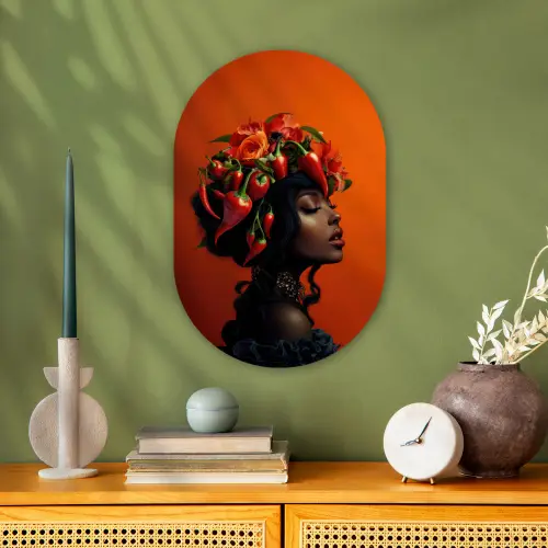 Vrouw - Chilipepers - Pepers - Bloemen Wandcirkel Ovaal Forex klein -sfeer2
