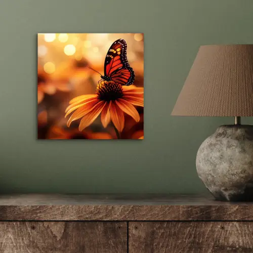 Vlinder - Bloemen - Oranje aluminium wit klein -sfeer2