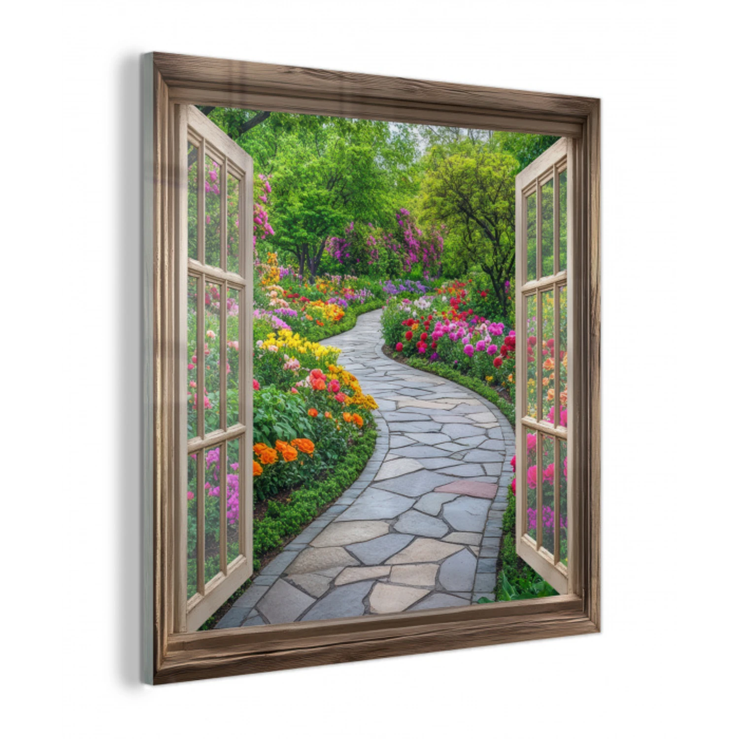 Doorkijk - Bloemen - Tuinpad - Natuur - Raam plexiglas 5mm klein -z3d