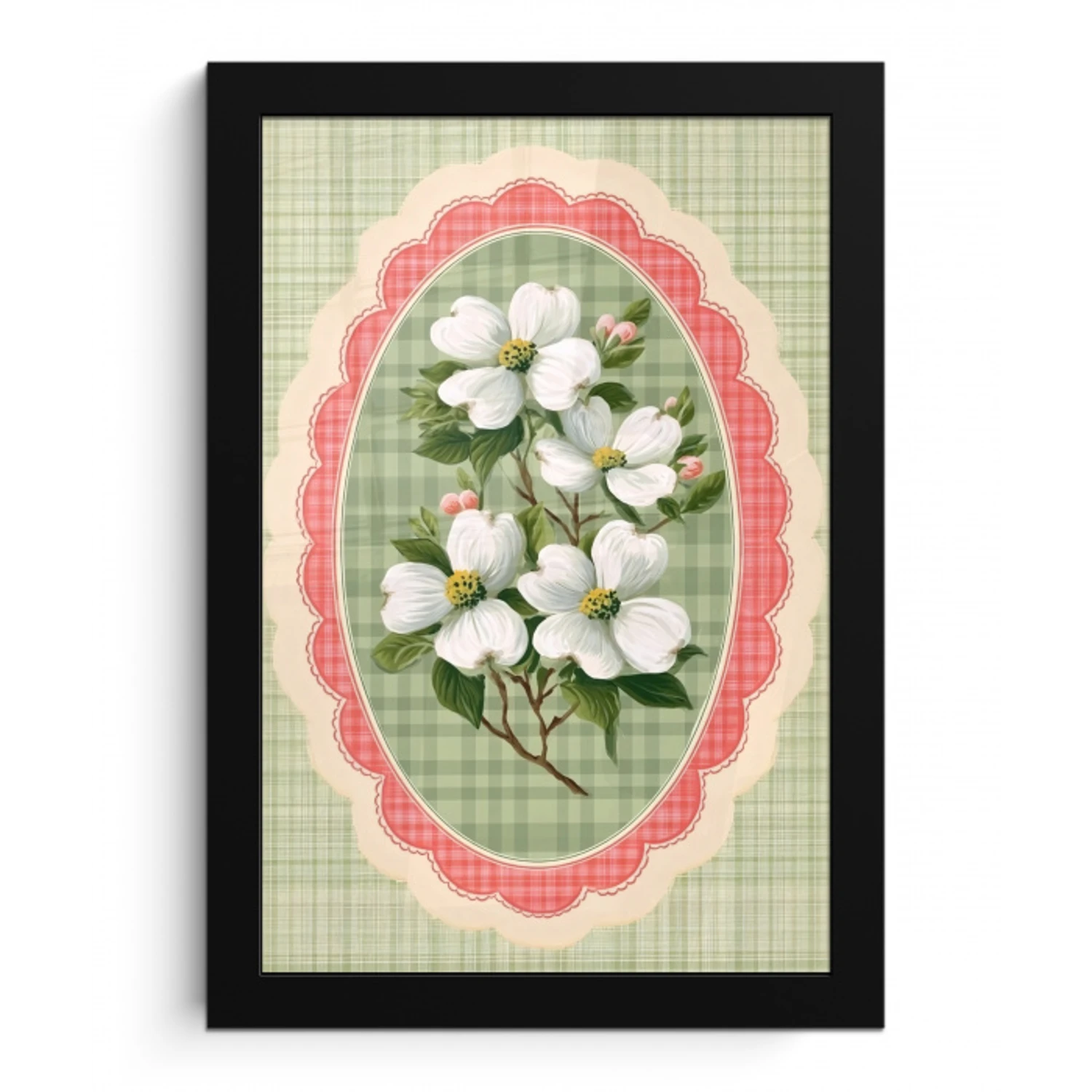 Bloemen - Illustratie - Geruit - Groen fotolijst zwart zonder passe partout klein -3d