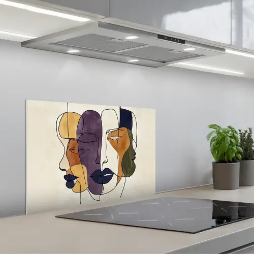 Abstract - Overlappende gezichten - Paars - Donkergroen keuken achterwand spatscherm klein -3d_schuin